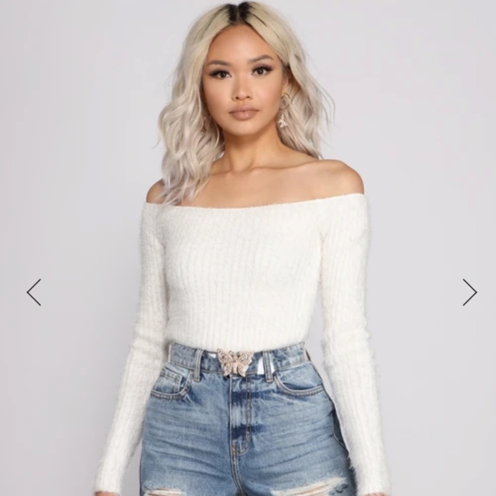 Fuzzy off shoulder crop top